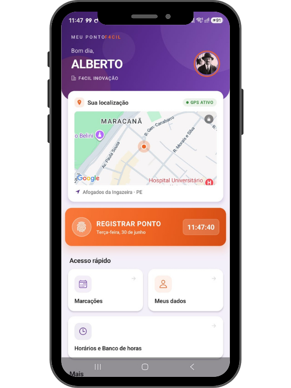 App PontoF4cil — registro de ponto com geolocalização