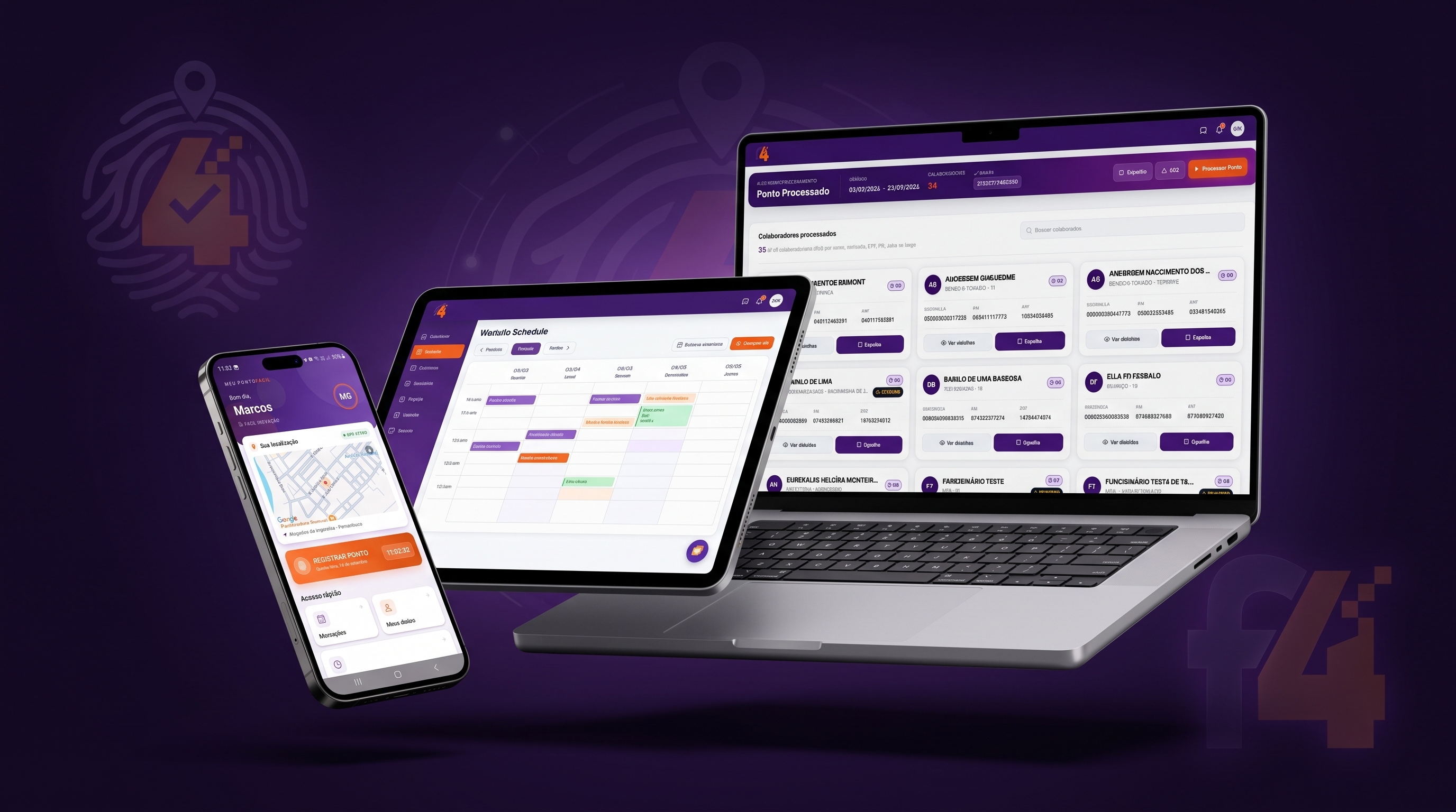 PontoF4cil — sistema de controle de ponto em laptop e smartphone
