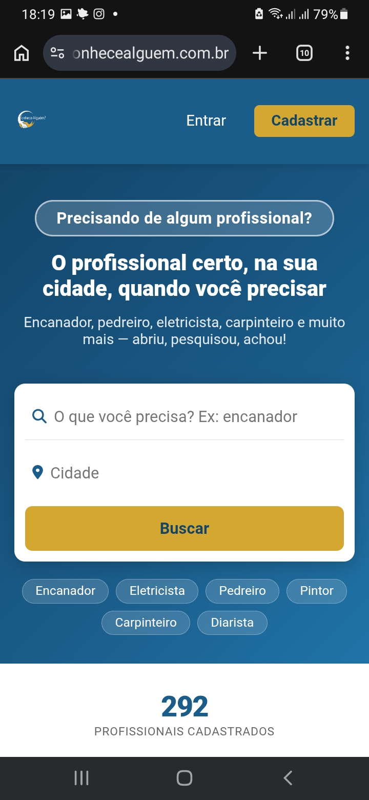 Tela do ConheceAlguem no celular